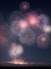 Beautiful New Year, congratulations with firework on night sky background. Ai image generative.