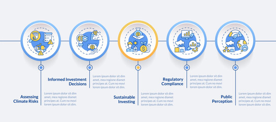 2D climate metrics vector infographics template with simple linear icons concept, data visualization with 5 steps, process timeline chart.