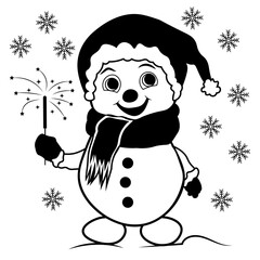 Snowman, Happy New Year, Hand Drawn Vector Illustration
