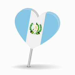 Guatemalan flag heart-shaped map pointer layout. Vector illustration.