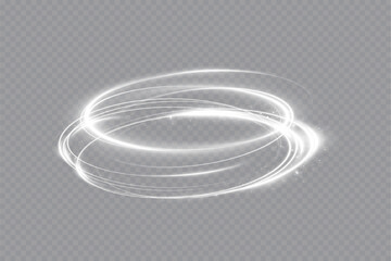 Glowing white spiral. Speed ​​abstract lines effect. Rotating shiny rings. Glowing circular lines. Glowing ring trail. Vector.	 - obrazy, fototapety, plakaty