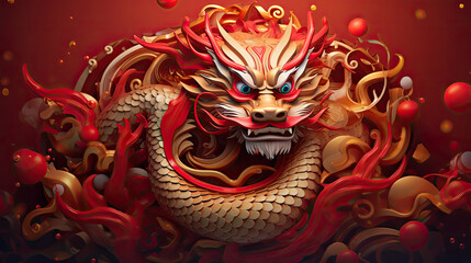 Obraz premium The 3D majestic Chinese dragon totem, Chinese zodiac signs