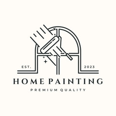 window roller paint line art logo vector minimalist illustration design, home renovation logo design