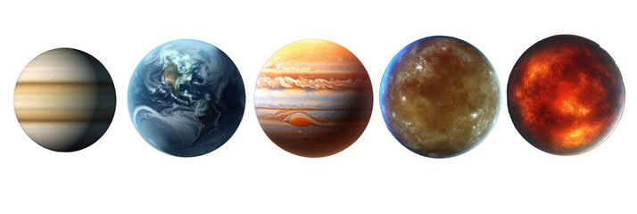 Set of planets isolated on transparent background.