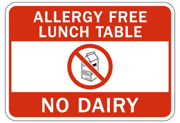 Food allergy warning sign and labels no dairy
