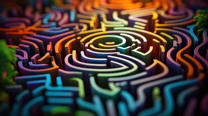 Zelfklevend Fotobehang A colorful maze with many different shapes, AI © starush
