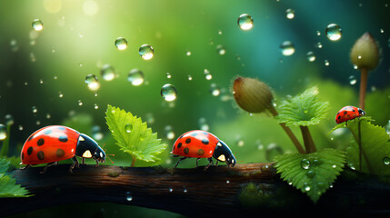 Obraz na płótnie Canvas Beautiful Natural Background with Ladybugs
