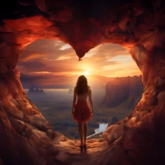 Foto op Plexiglas Woman standing in a heart shaped cave. Generative ai.  © PixelHD