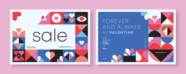 Fotobehang Set of Valentine's Day poster, greeting card, cover, label, sale promotion templates, pattern background in modern trendy geometric style. © littleWhale