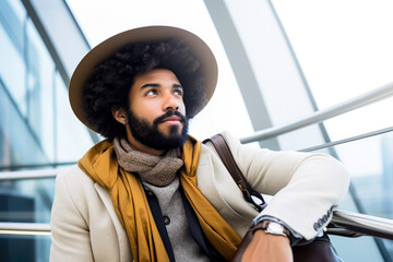 Bearded Stylish handsome Man On The Street with confident attitude in autumn