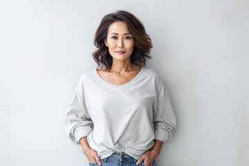 Portrait of a beautiful middle aged Asian woman - obrazy, fototapety, plakaty