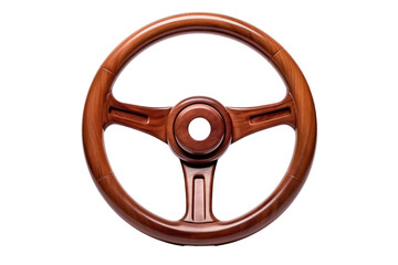 Wooden steering wheel isolated on transparent background.