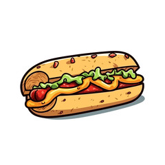 Hotdog hand-drawn illustration.. Hot dog. Vector doodle style cartoon illustration