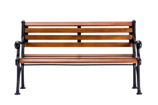 Wooden park bench isolated on transparent background.