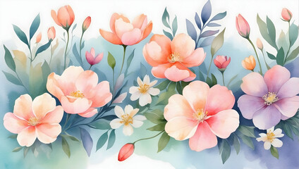 Watercolor illustration of bouquet of flowers. Colorful flower petals graphic. 