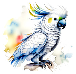 Biała papuga kakadu ilustracja - obrazy, fototapety, plakaty