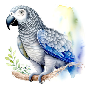 Namalowana szara papuga żako ilustracja
