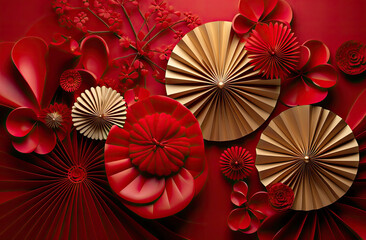 Chinese new year ornament wallpaper with flower and traditional pattern