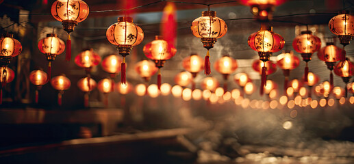 Obraz na płótnie Canvas Red lantern lighting at night on the street, Chinese new year background