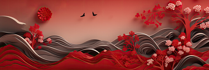 water and mountain wallpaper, Chinese new year background