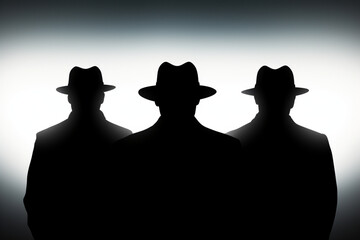 Men in fedora hats silhouette, Security, Privacy, Surveillance Concept - obrazy, fototapety, plakaty