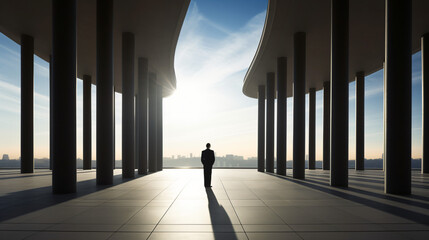 Silhouette of a businessman standing in the middle