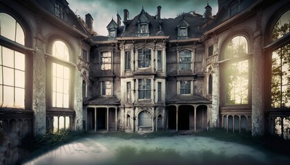 abandoned victorian mansion in sunny day , generated by AI