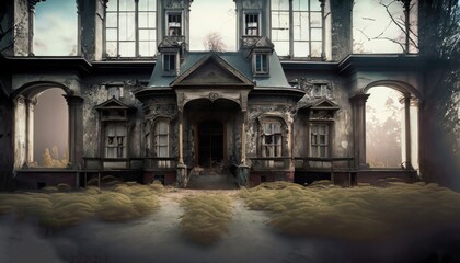 abandoned victorian mansion in sunny day , generated by AI - obrazy, fototapety, plakaty
