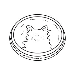 hand drawn kids drawing Vector illustration cat reflection in cat water bowl icon in doodle style
