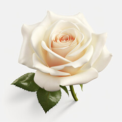Single white rose isolated on white background