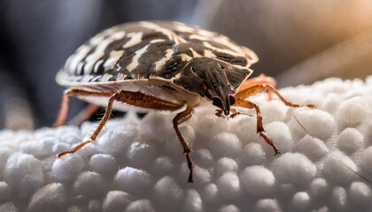 Generated imageBedbug Close up of Cimex hemipterus - bed bug on bed background , generated by AI - obrazy, fototapety, plakaty