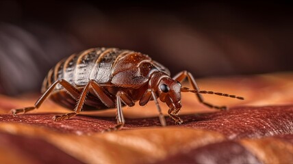 Bedbug Close up of Cimex hemipterus bed bug on bed background , generated by AI