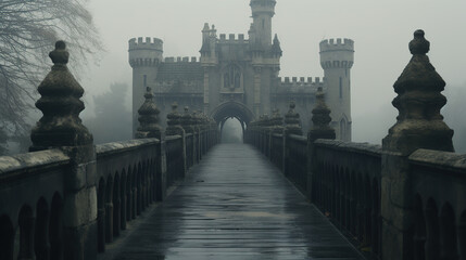 Fototapeta na wymiar castle with access wooden bridge in front