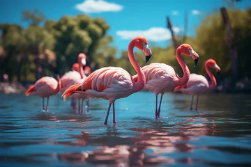 Deurstickers Group of flamingo. © toeytoey