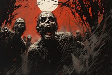 Realistic scary zombie on blure background.