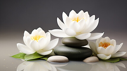 Fototapeta na wymiar Spa stones white lotus flowers isolated on white bacKGROUND