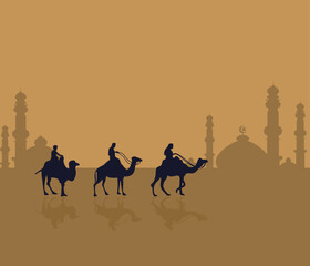 Vector illustration of arabian camel cream background.