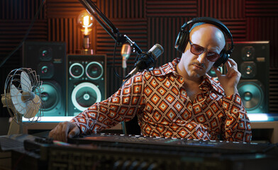 Professional musician working in the recording studio