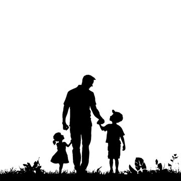 Sketch Silhouette father and son on walk children. Concept for father's day hand drawn vector