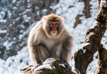 Naklejka premium Pine Peak: Japan's Jigokudani Monkey Park Winter Refuge.