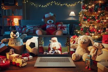 Home interior at Christmas and laptop