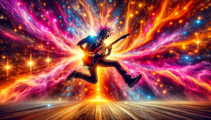 
ChatGPT
Cosmic Rockstar Energy

Dynamic image of a guitarist jumping with a cosmic nebula in the background, radiating vibrant colors and energy. Generative AI
