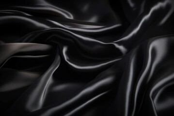 Fototapeta premium Black satin shiny fabric background. Glossy fashion dark textile silky material. Generate ai