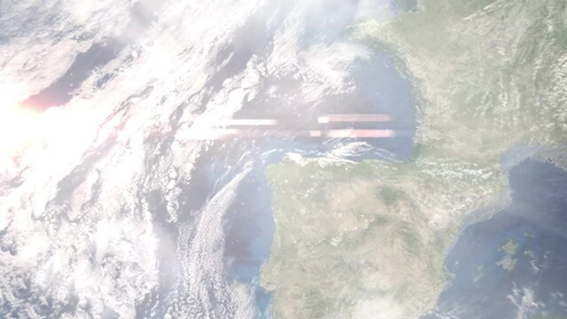 Zoom in from space and focus on Ferrol, Spain. 3D Animation. Background for travel intro. Elements of this image furnished by NASA