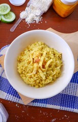 Traditional original yellow rice food, A bowl of cooked yellow rice