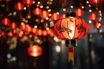 Evening Street Illuminated by Traditional Red Lanterns