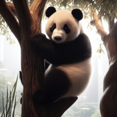 giant panda bear on tree in the forest