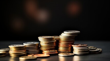 Stack of coins with bokeh effects