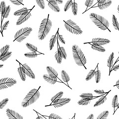 Seamless pine twigs and christmas trees sketch. Christmas and New Year decoration