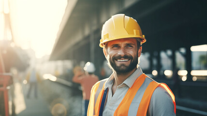 Engineer wearing safety uniform and safety helmet in work. Engineer under inspection and checking construction process railway.